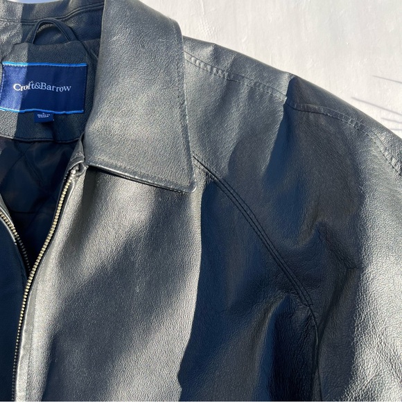croft & barrow Black Leather Jacket Men’s Large - Picture 9 of 12